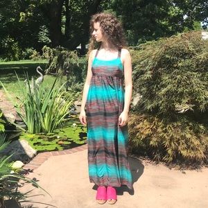 Teal Striped Racerback Maxi Dress - Size Medium